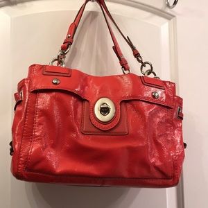 Coach coral patent leather handbag